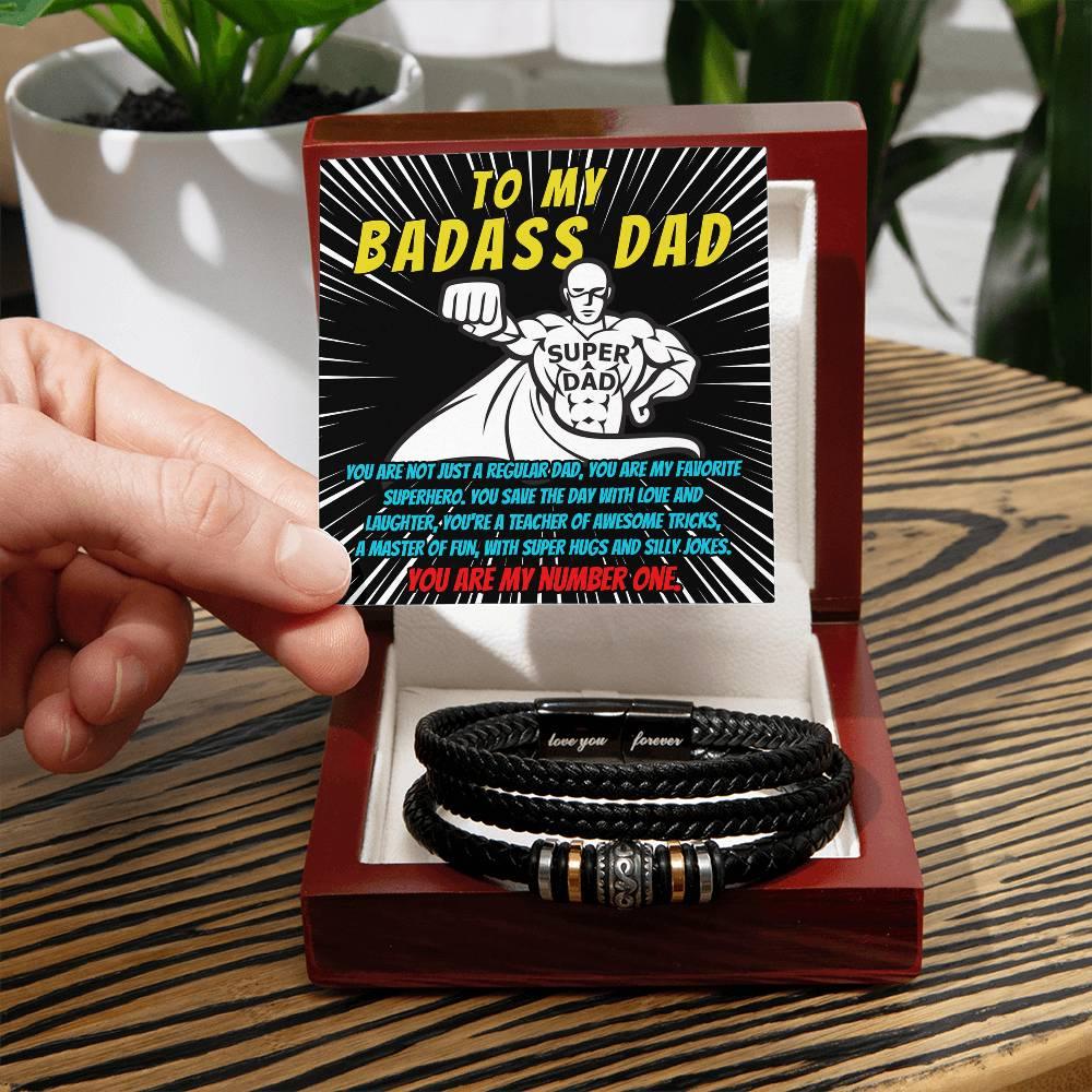 To My Badass Dad - You Are My Favorite Superhero - Men's Braided Leather Bracelet with Gift Box - Mallard Moon Gift Shop