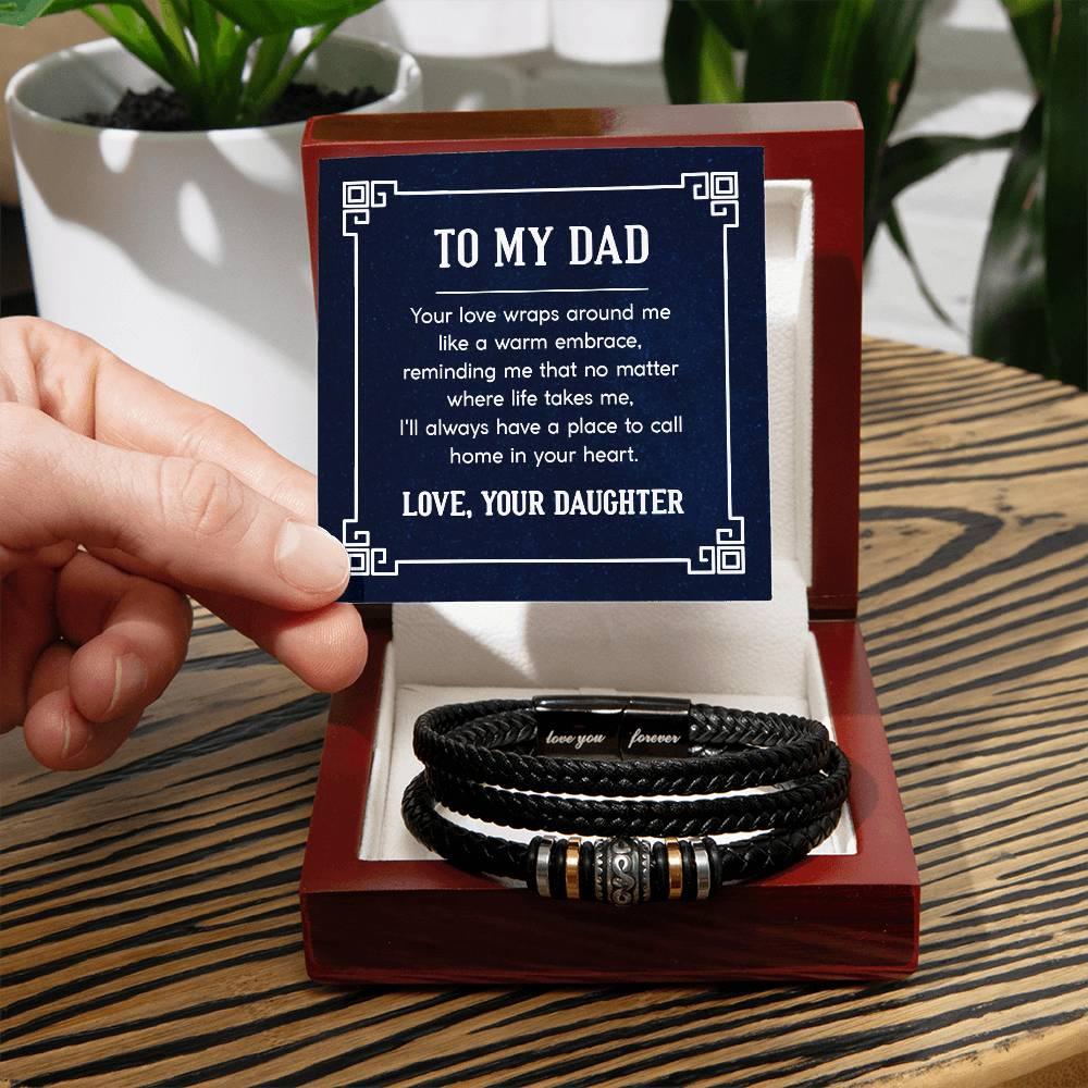 Dad Gift A Home in your Heart Leather Braided Men's Bracelet - Mallard Moon Gift Shop