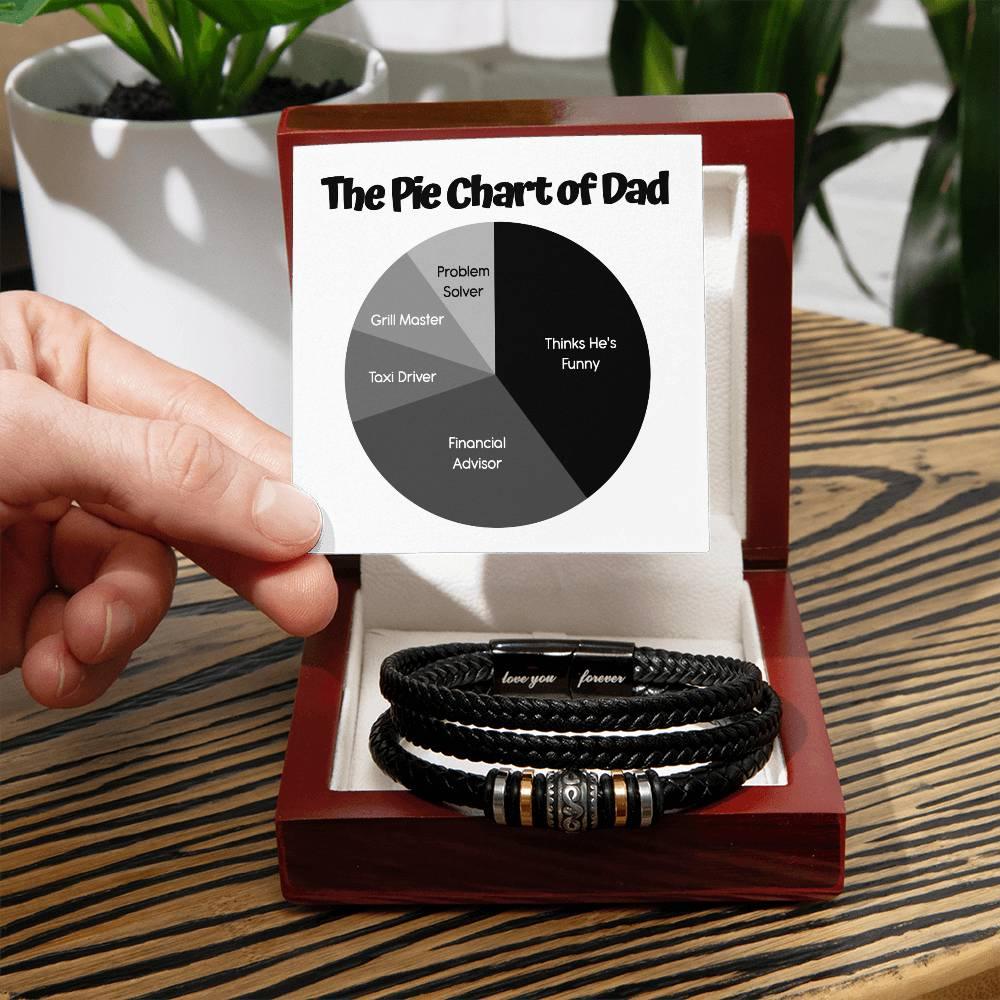 Gift for Dad - Pie Chart - Black Braided Leather Men's Bracelet - Mallard Moon Gift Shop