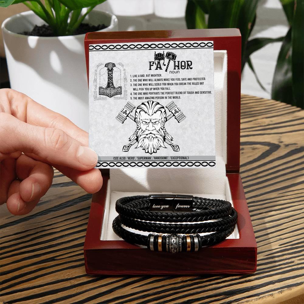 Gift for Dad - Safe And Protected - Black Braided Leather Men's Bracelet - Mallard Moon Gift Shop
