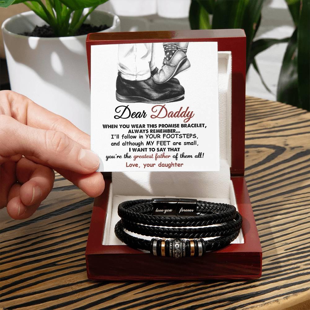 Dad Gift- I'll Follow Your Footsteps Promise Braided Leather Men's Bracelet - Mallard Moon Gift Shop