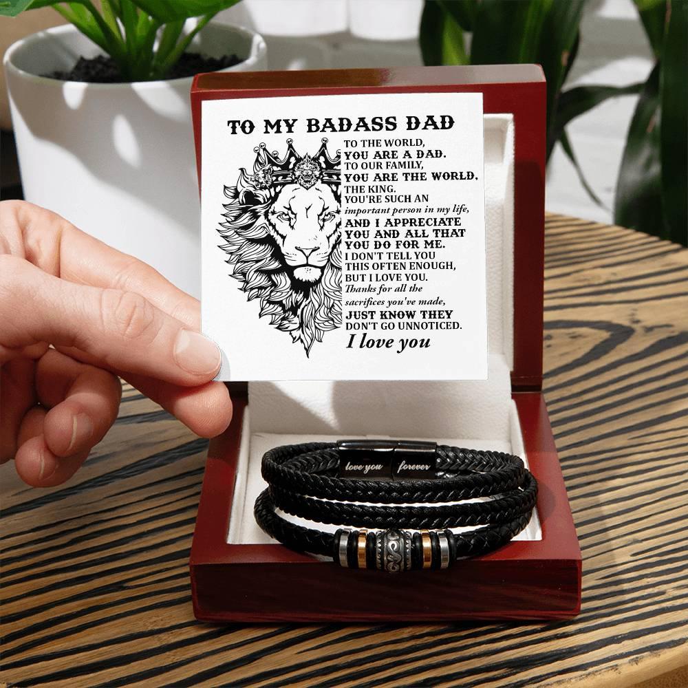 Dad Gift- Badass Dad You are the World -Braided Leather Men's Bracelet - Mallard Moon Gift Shop