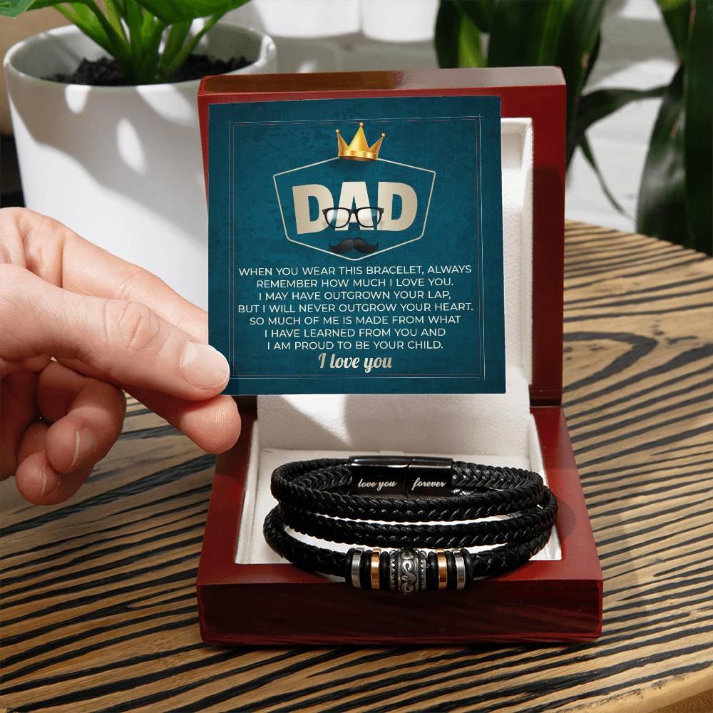 Dad Gift - I Will Never Outgrow Your Heart Braided Leather Men's Bracelet - Mallard Moon Gift Shop