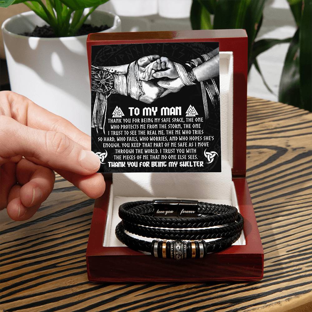 To My Man – Engraved Vegan Leather Bracelet with Sentimental Message Card – Stainless Steel Magnetic Clasp, Perfect Valentine's Day Gift for Him - Mallard Moon Gift Shop