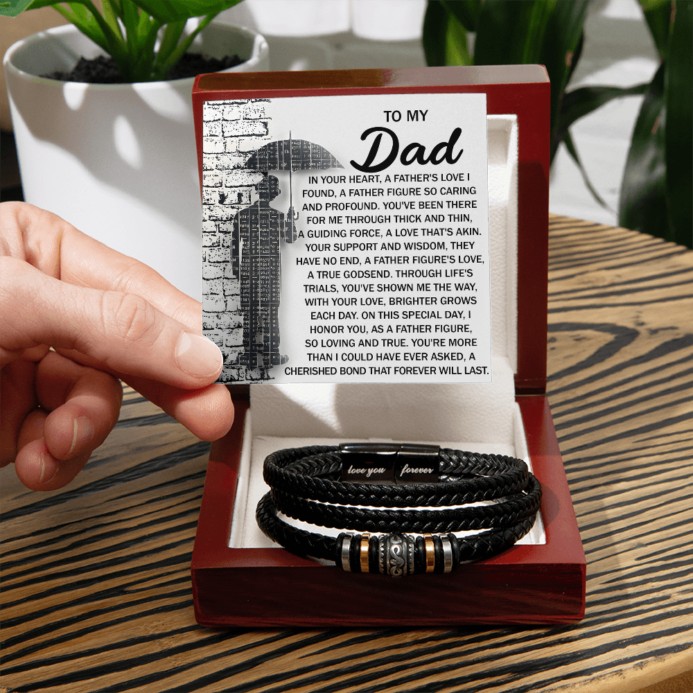 To My Dad Men's Vegan Leather Bracelet Birthday, Father's Day Gift with Heartfelt “Father Figure” Message Card - - Mallard Moon Gift Shop