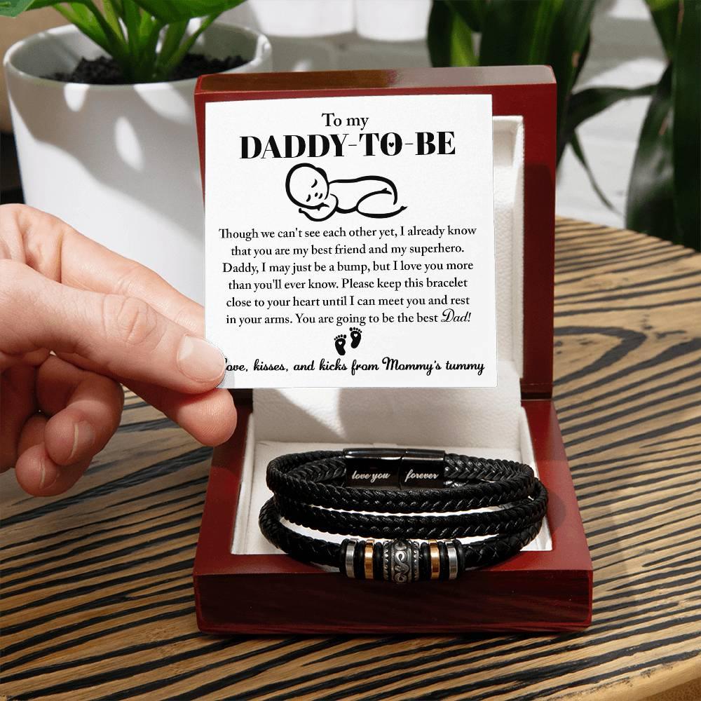 New Daddy to Be Gift -Soon I Will Rest In Your Arms-Braided Leather Men's Bracelet - Mallard Moon Gift Shop