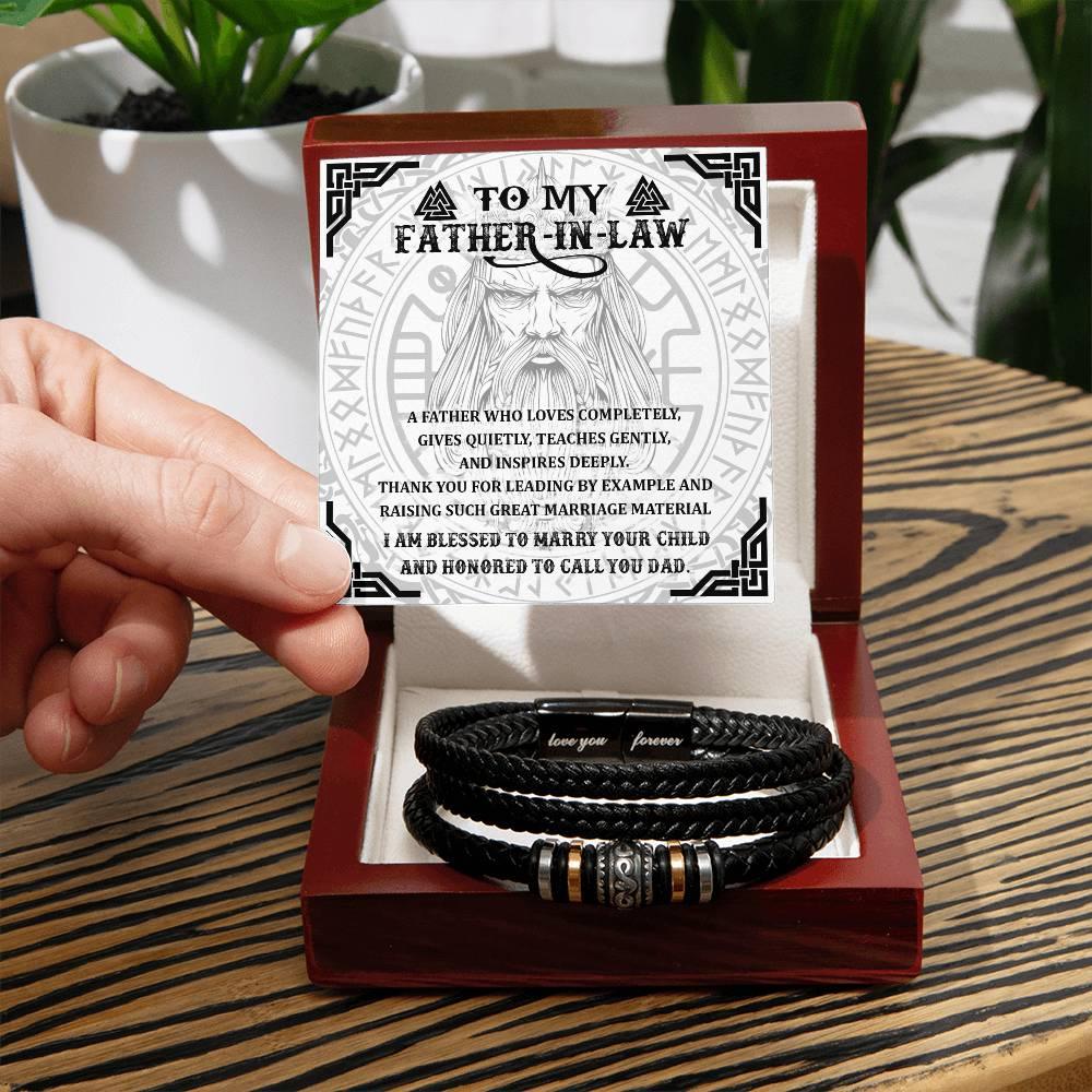 Gift for Father-in-Law - Thank You for Leading By Example - Black Braided Leather Men's Bracelet - Mallard Moon Gift Shop