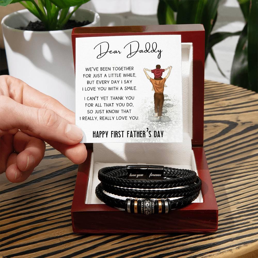 Dear Daddy Happy First Father's Day Leather Braided Men's Bracelet - Mallard Moon Gift Shop