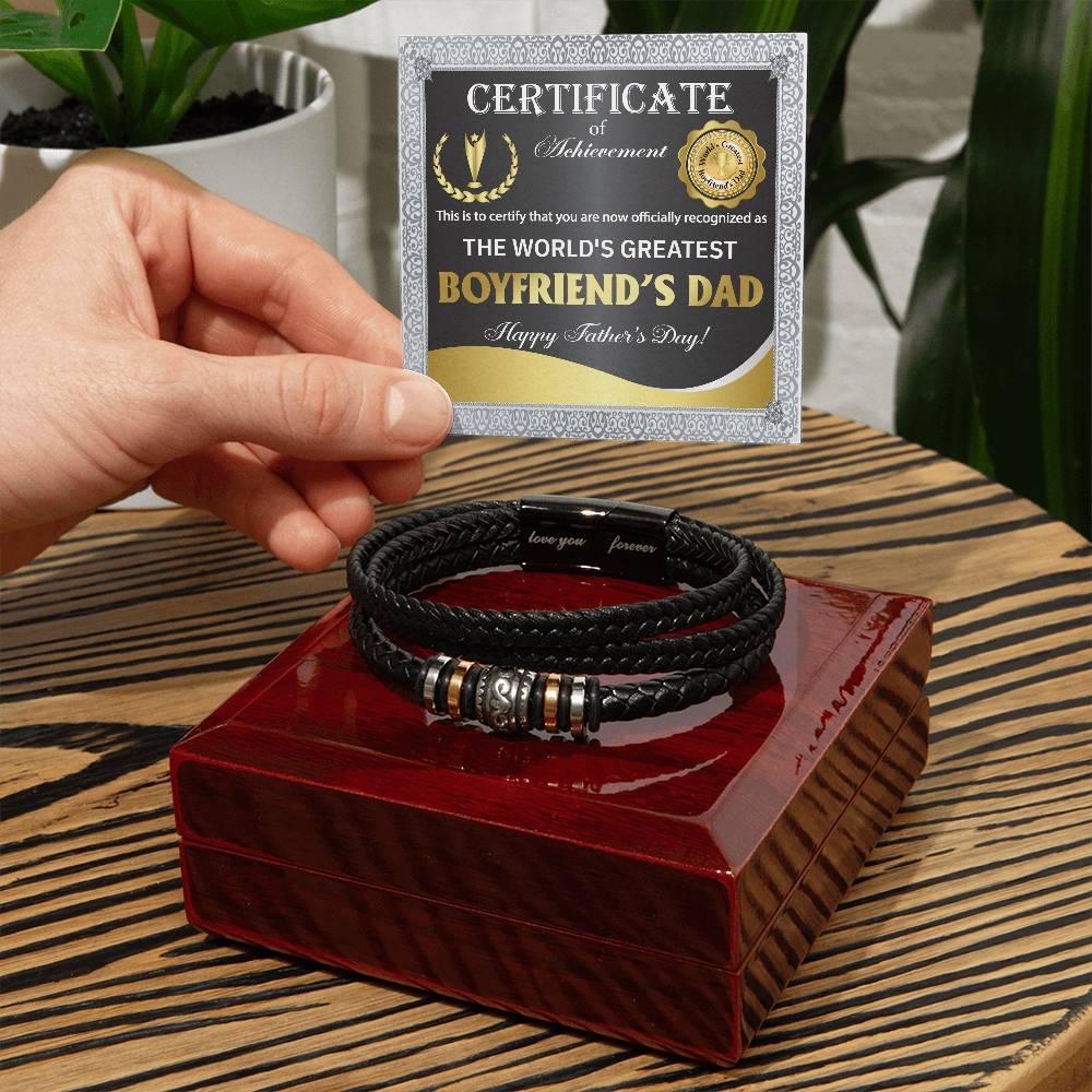 Gift for Boyfriend's Dad - World's Greatest Dad Happy Father's Day - Men's Braided Leather Bracelet - Mallard Moon Gift Shop