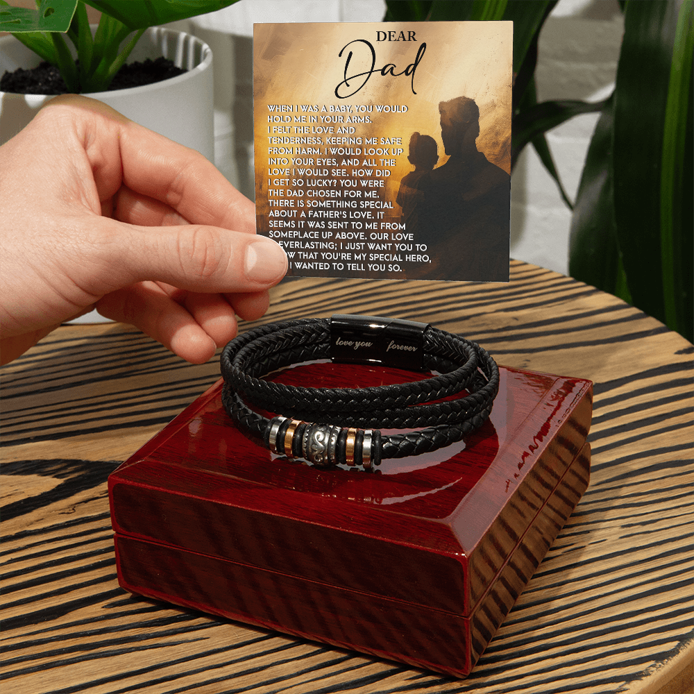 Dad Father's Day Gift - Men's “Love You Forever” Bracelet with “Chosen Love” Sentimental Message Card - Vegan Leather Bracelet - Heartfelt Gift for Dad from Son or Daughter - Mallard Moon Gift Shop