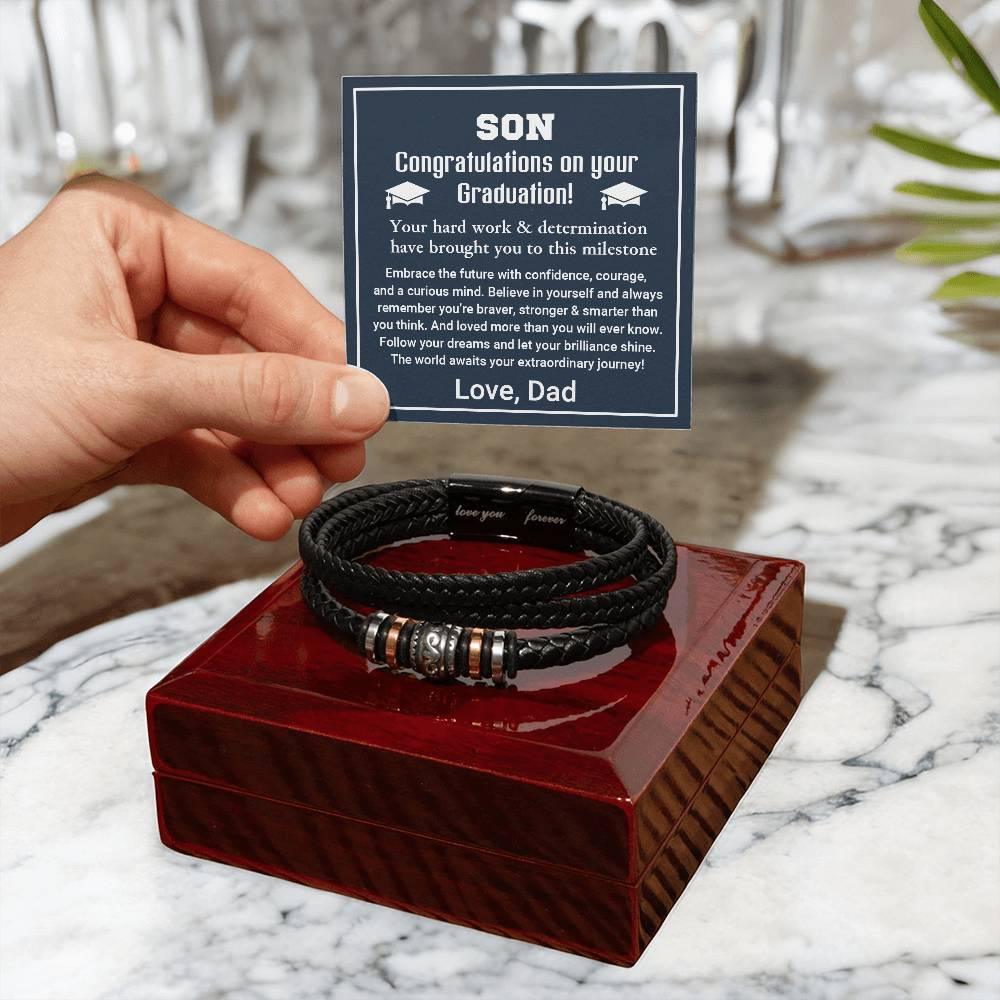 Son Graduation Personalized Leather Bracelet Embrace the Future - Mallard Moon Gift Shop