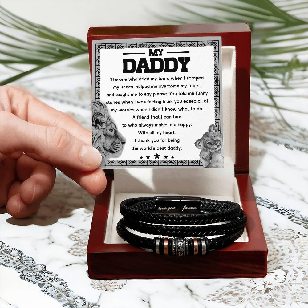 Dad Gift-The One Who Dried My Tears and Makes Me Happy-Braided Leather Men's Bracelet - Mallard Moon Gift Shop