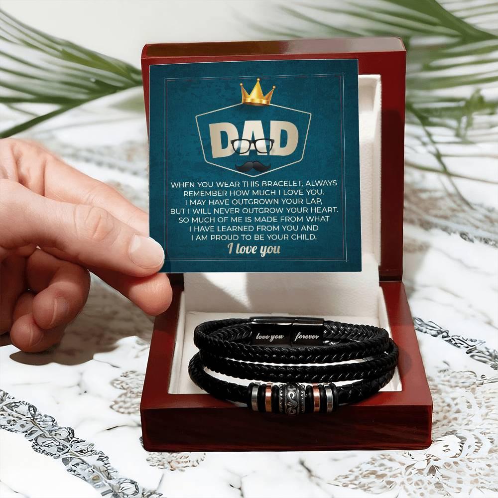 Dad Gift - I Will Never Outgrow Your Heart Braided Leather Men's Bracelet - Mallard Moon Gift Shop