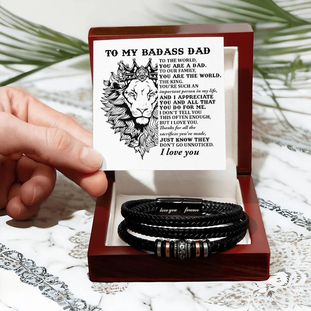 Dad Gift- Badass Dad You are the World -Braided Leather Men's Bracelet - Mallard Moon Gift Shop