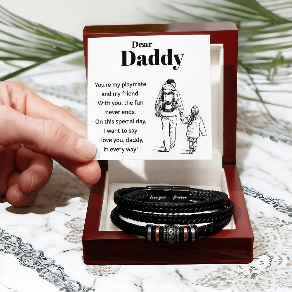 Dear Daddy I Love You in Every Way Leather Braided Men's Bracelet - Mallard Moon Gift Shop