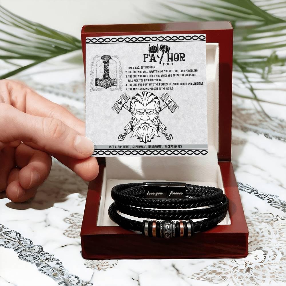 Gift for Dad - Safe And Protected - Black Braided Leather Men's Bracelet - Mallard Moon Gift Shop