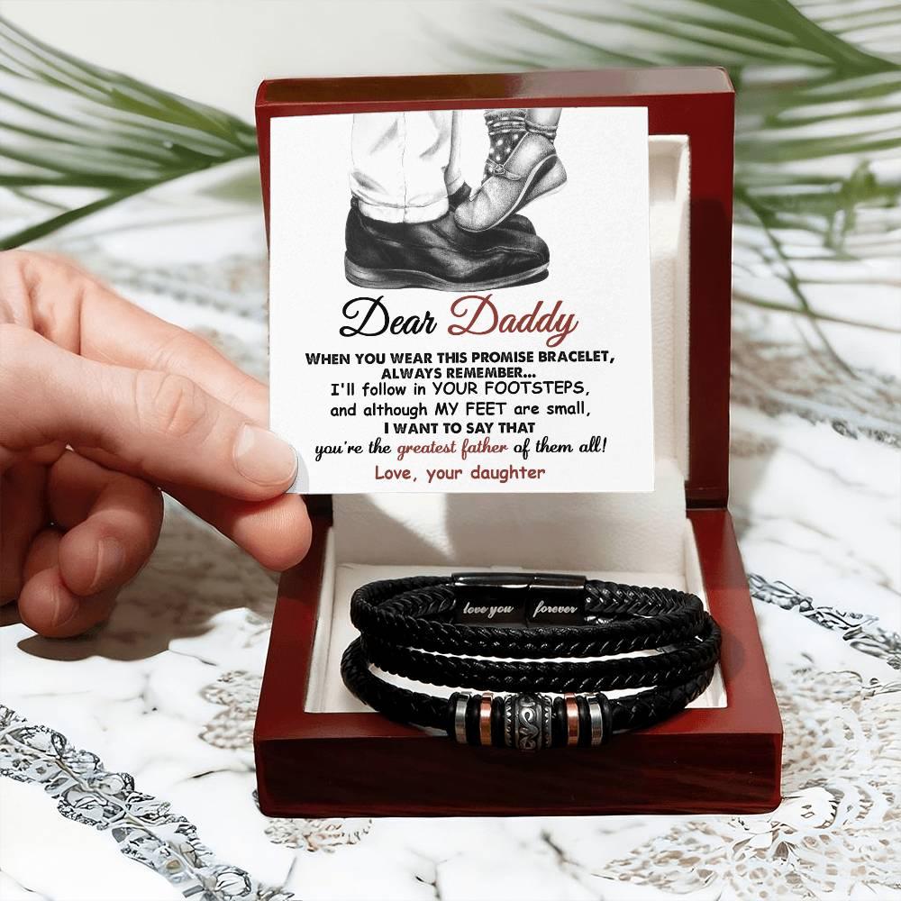 Dad Gift- I'll Follow Your Footsteps Promise Braided Leather Men's Bracelet - Mallard Moon Gift Shop