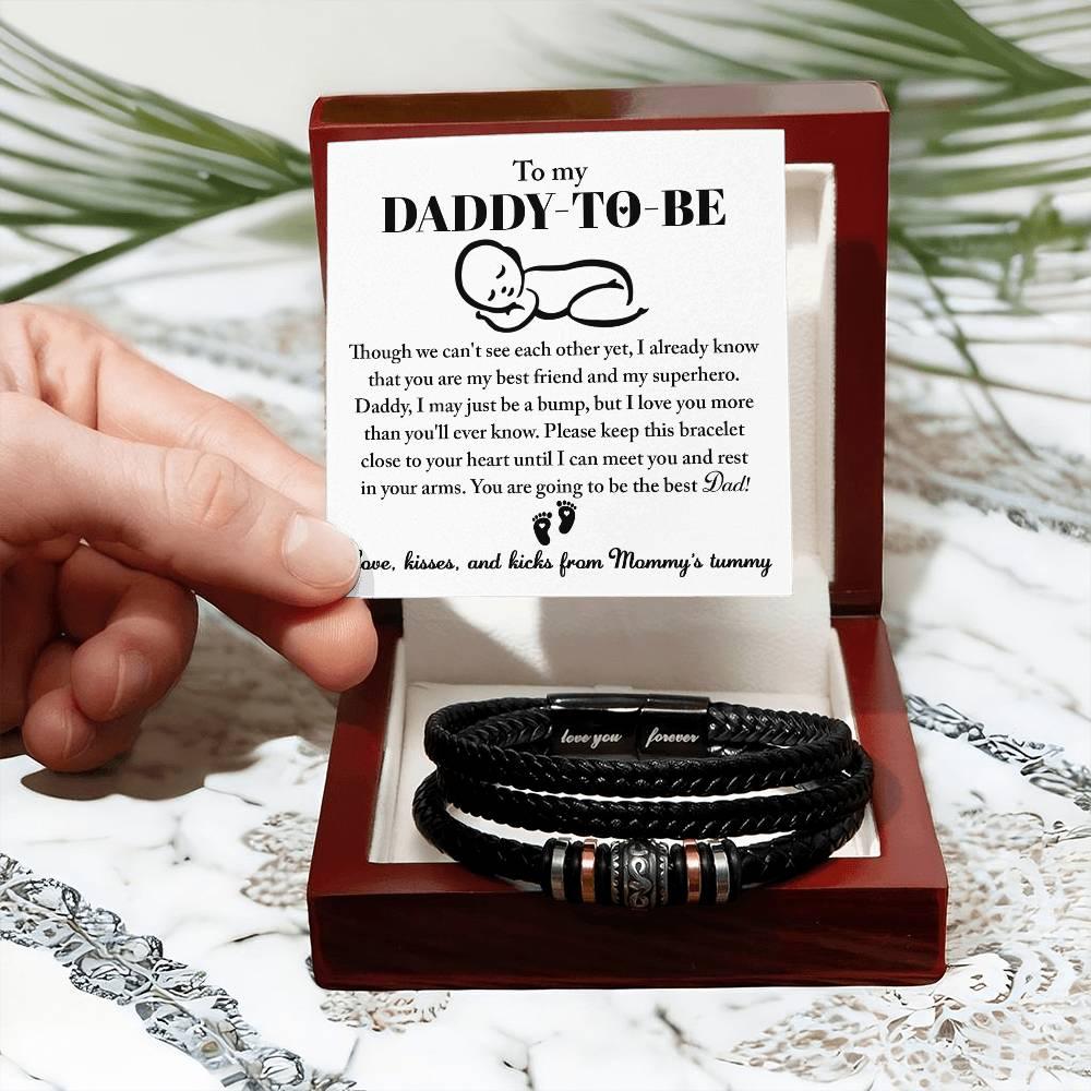 New Daddy to Be Gift -Soon I Will Rest In Your Arms-Braided Leather Men's Bracelet - Mallard Moon Gift Shop