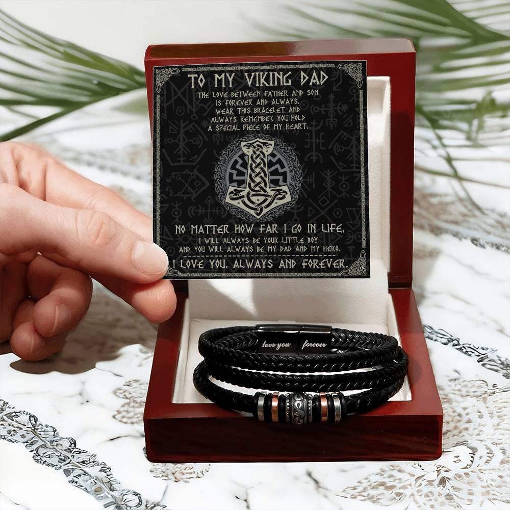 Dad Gift - To My Viking Dad The Love Between A Father And Son Braided Leather Men's Bracelet - Mallard Moon Gift Shop