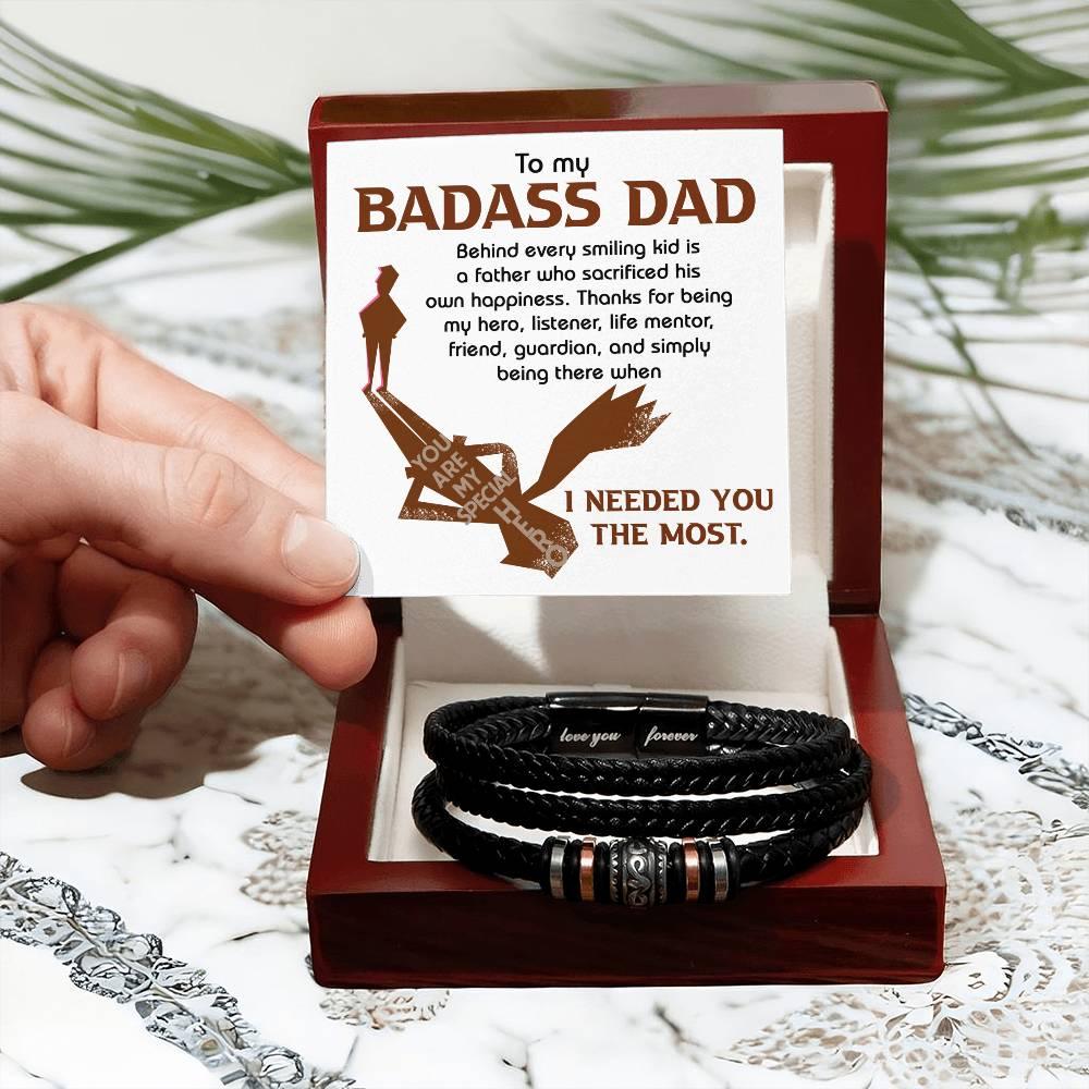 Dad Gift - To My Badass Dad - Braided Leather Men's Bracelet - Mallard Moon Gift Shop