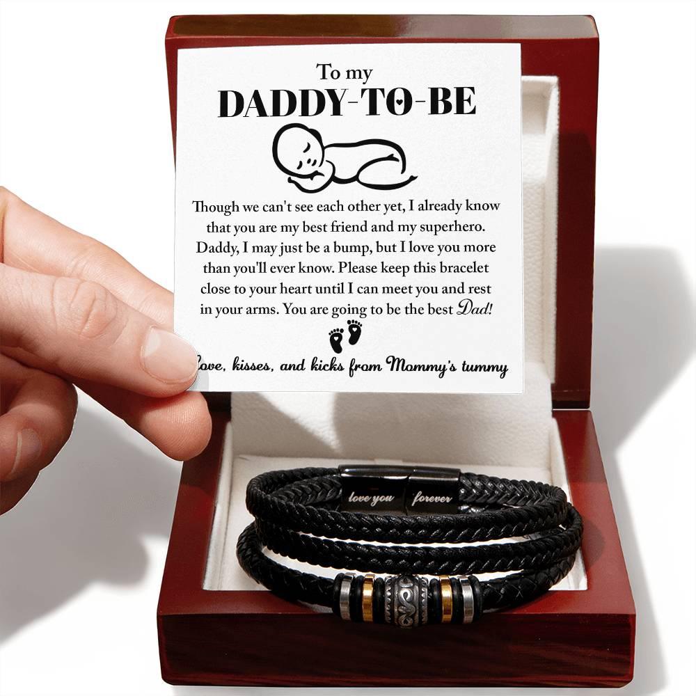 New Daddy to Be Gift -Soon I Will Rest In Your Arms-Braided Leather Men's Bracelet - Mallard Moon Gift Shop