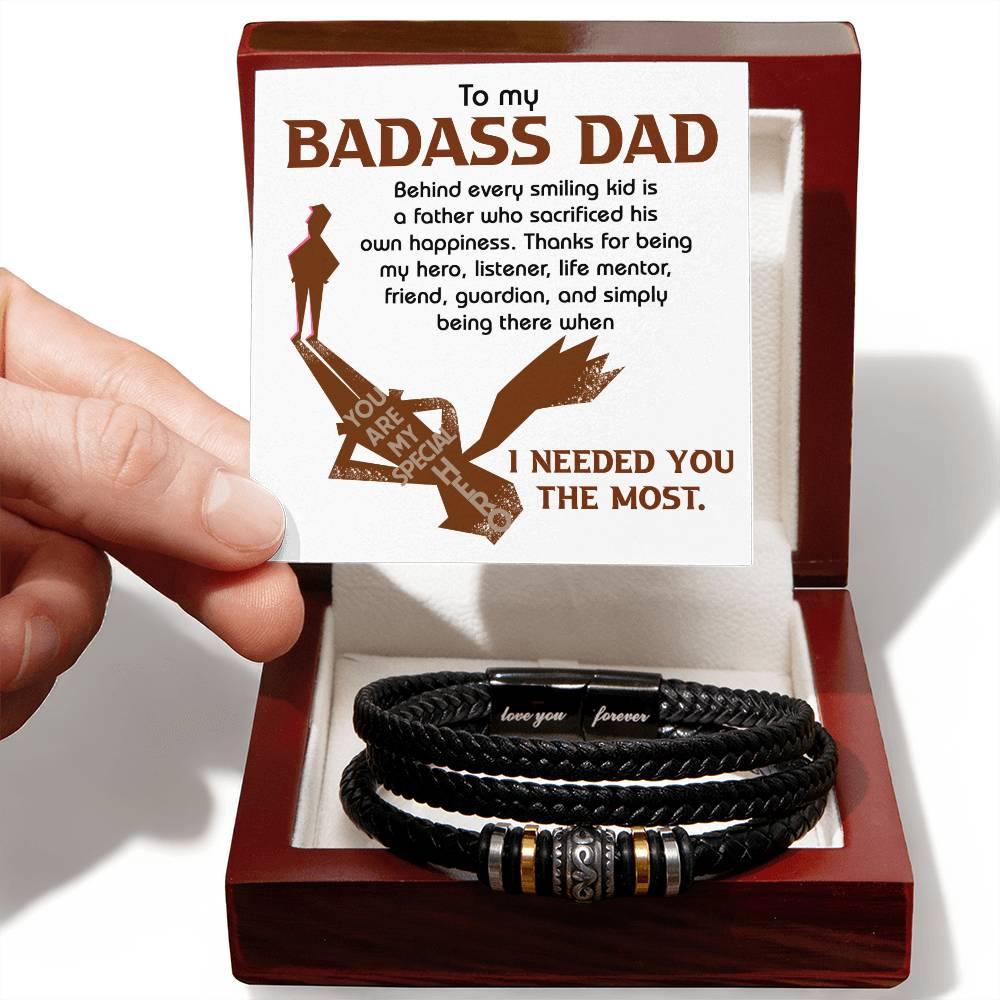 Dad Gift - To My Badass Dad - Braided Leather Men's Bracelet - Mallard Moon Gift Shop