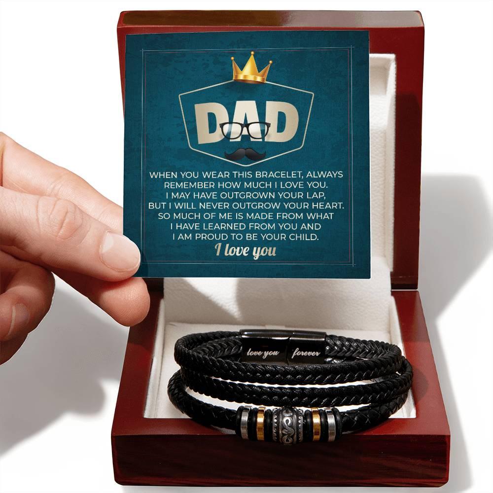 Dad Gift - I Will Never Outgrow Your Heart Braided Leather Men's Bracelet - Mallard Moon Gift Shop