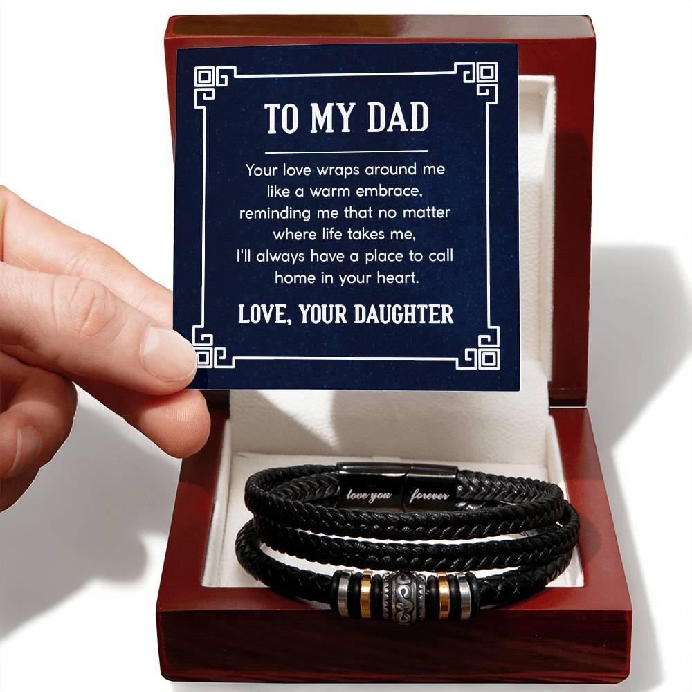 Dad Gift A Home in your Heart Leather Braided Men's Bracelet - Mallard Moon Gift Shop