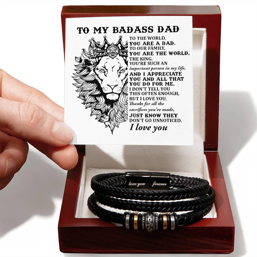 Dad Gift- Badass Dad You are the World -Braided Leather Men's Bracelet - Mallard Moon Gift Shop