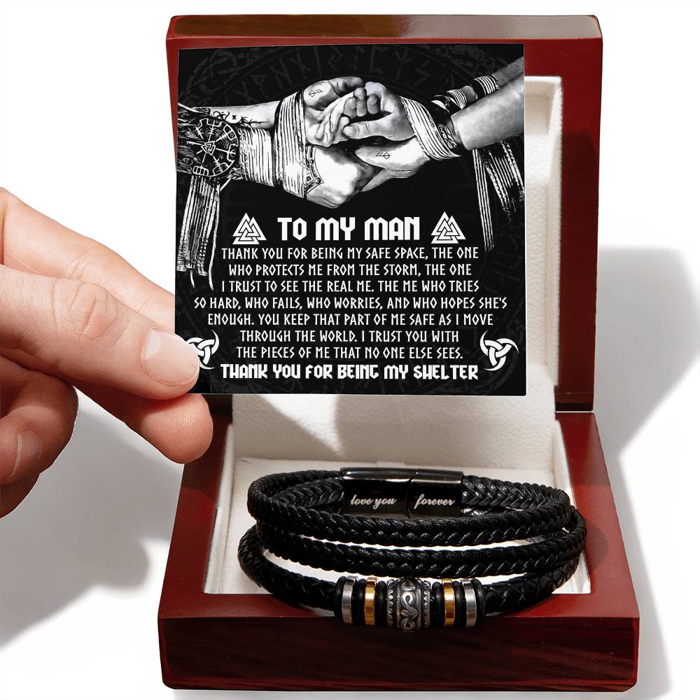 To My Man – Engraved Vegan Leather Bracelet with Sentimental Message Card – Stainless Steel Magnetic Clasp, Perfect Valentine's Day Gift for Him - Mallard Moon Gift Shop