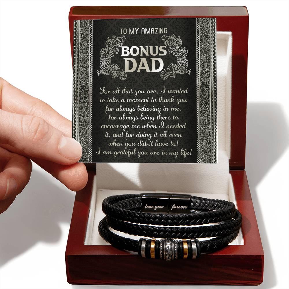 Gift for Bonus Dad I am Grateful You are in My Life Men's Braided Leather Bracelet - Mallard Moon Gift Shop