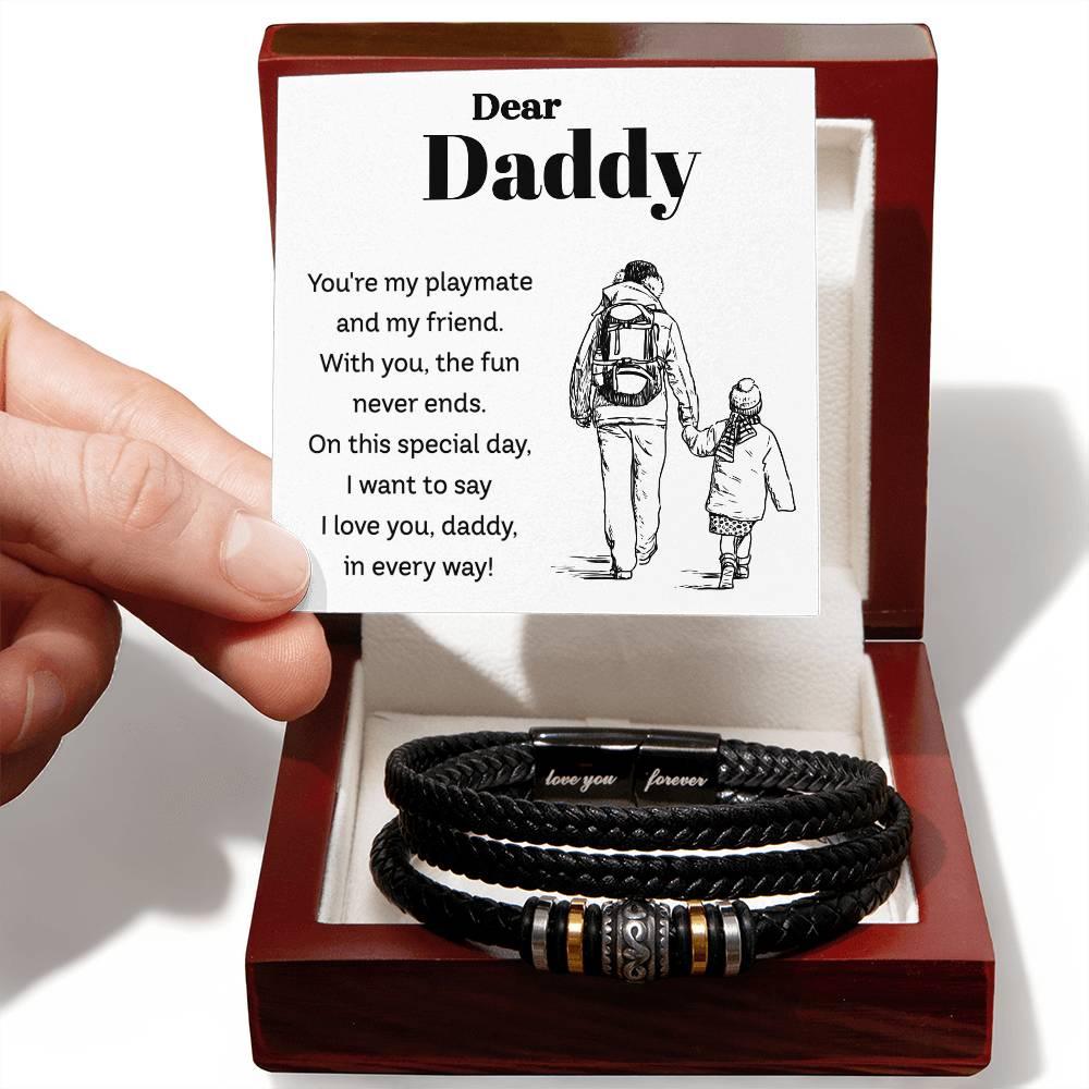 Dear Daddy I Love You in Every Way Leather Braided Men's Bracelet - Mallard Moon Gift Shop