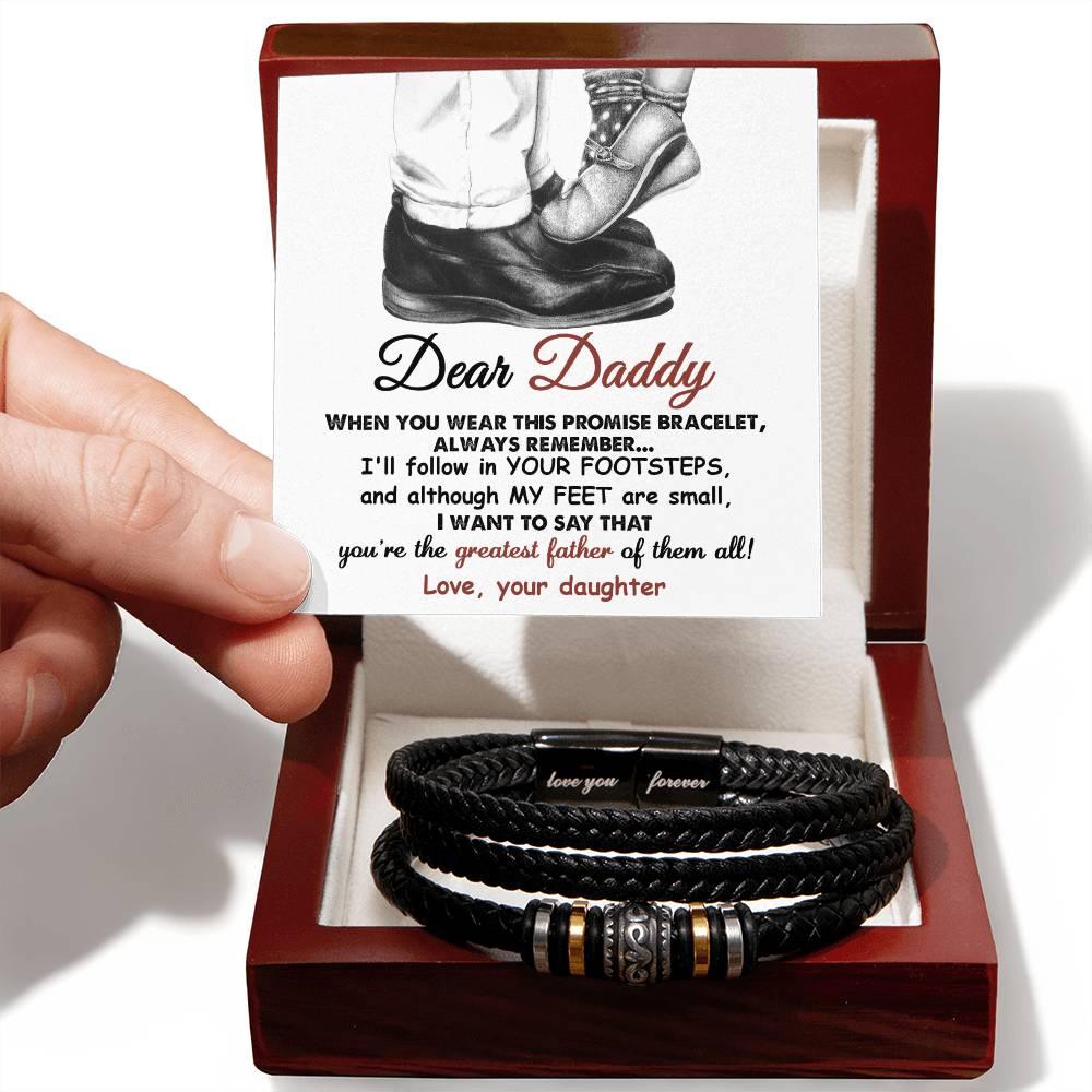 Dad Gift- I'll Follow Your Footsteps Promise Braided Leather Men's Bracelet - Mallard Moon Gift Shop