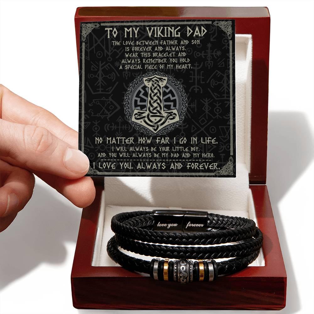 Dad Gift - To My Viking Dad The Love Between A Father And Son Braided Leather Men's Bracelet - Mallard Moon Gift Shop