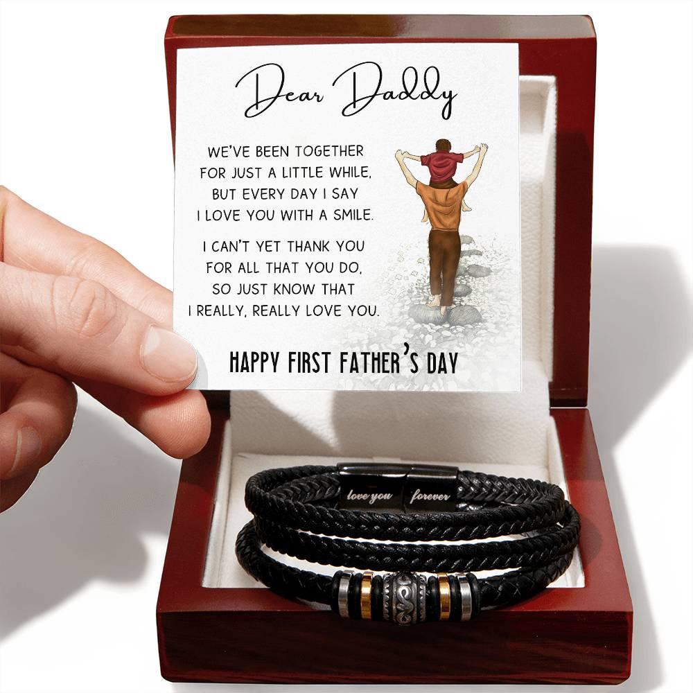 Dear Daddy Happy First Father's Day Leather Braided Men's Bracelet - Mallard Moon Gift Shop