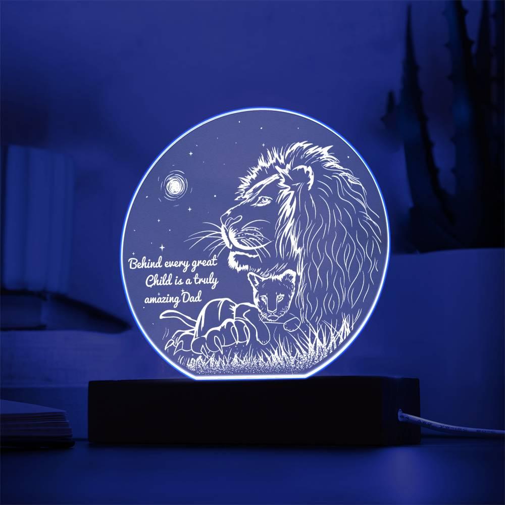 Gift for Dad - Behind Every Great Child is a Truly Amazing Dad Lion and Cub Acrylic Plaque - Mallard Moon Gift Shop