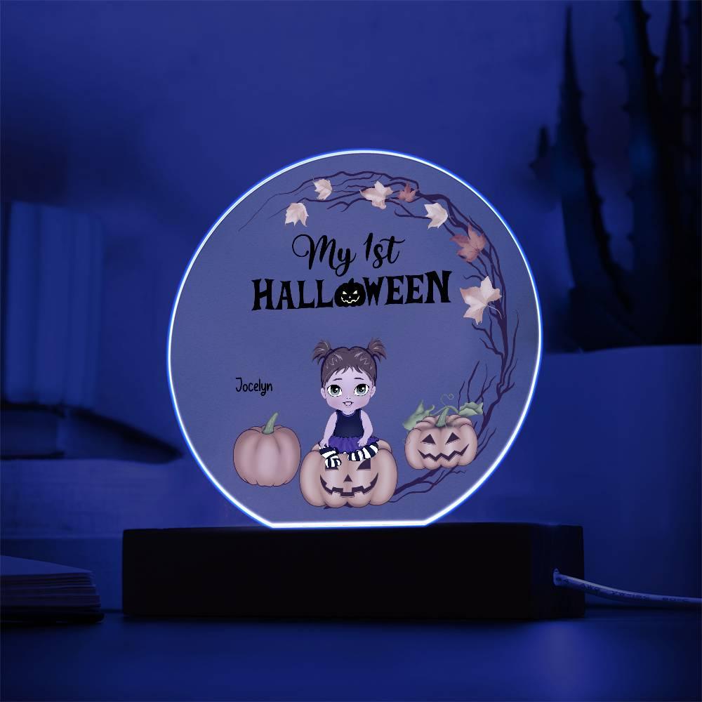 Personalized First Halloween Keepsake Acrylic Lighted LED Plaque - Mallard Moon Gift Shop