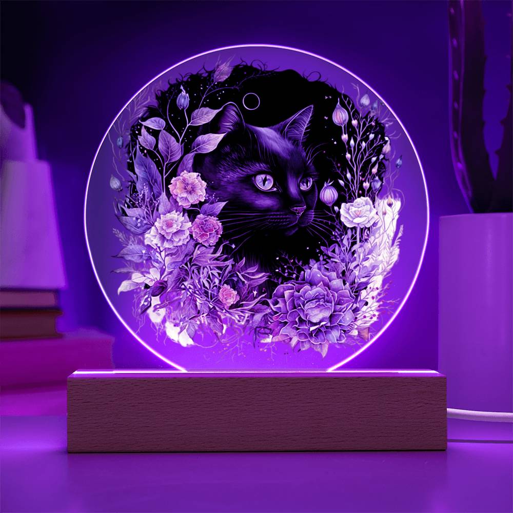 Moonlit Mystery: Black Cat Acrylic Plaque Showcase - Mallard Moon Gift Shop