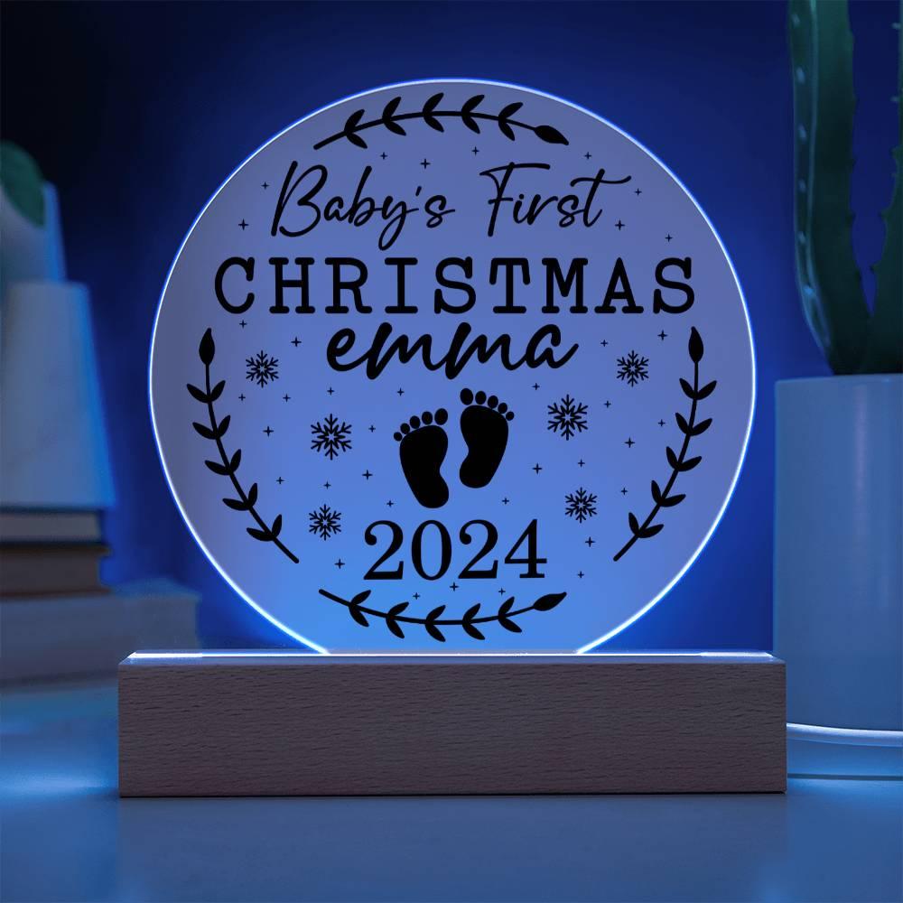 Baby's First Christmas Personalized Acrylic Plaque with Wood or LED Lighted Base - Mallard Moon Gift Shop