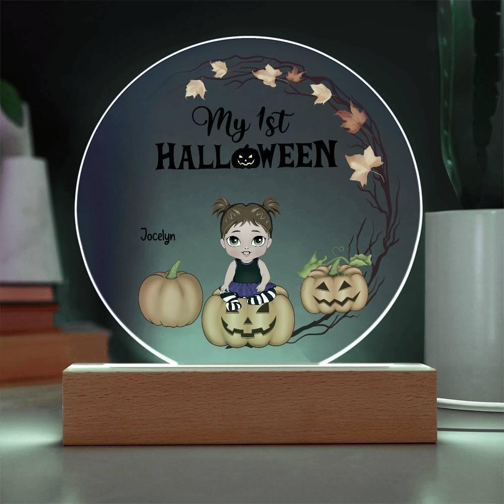 Personalized First Halloween Keepsake Acrylic Lighted LED Plaque - Mallard Moon Gift Shop