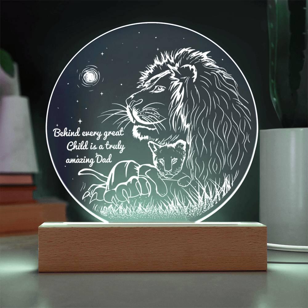 Gift for Dad - Behind Every Great Child is a Truly Amazing Dad Lion and Cub Acrylic Plaque - Mallard Moon Gift Shop