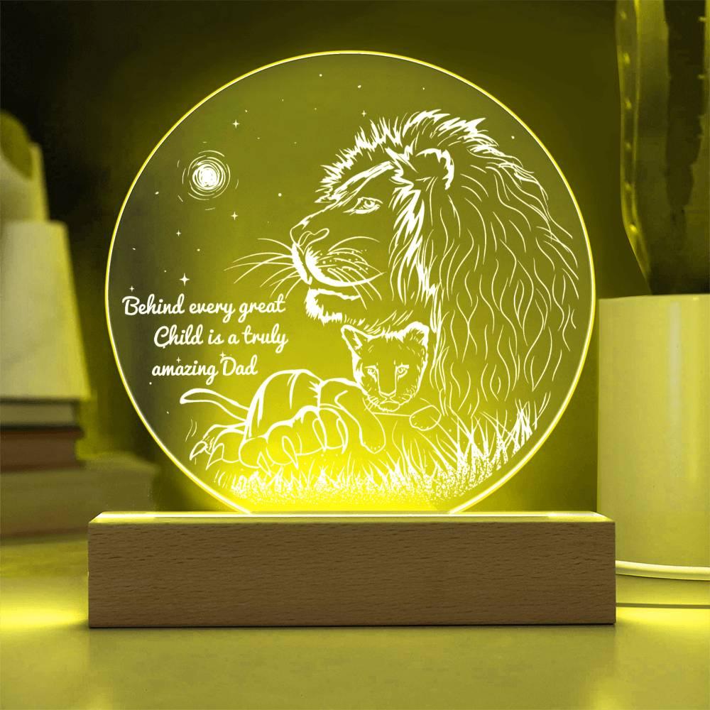 Gift for Dad - Behind Every Great Child is a Truly Amazing Dad Lion and Cub Acrylic Plaque - Mallard Moon Gift Shop