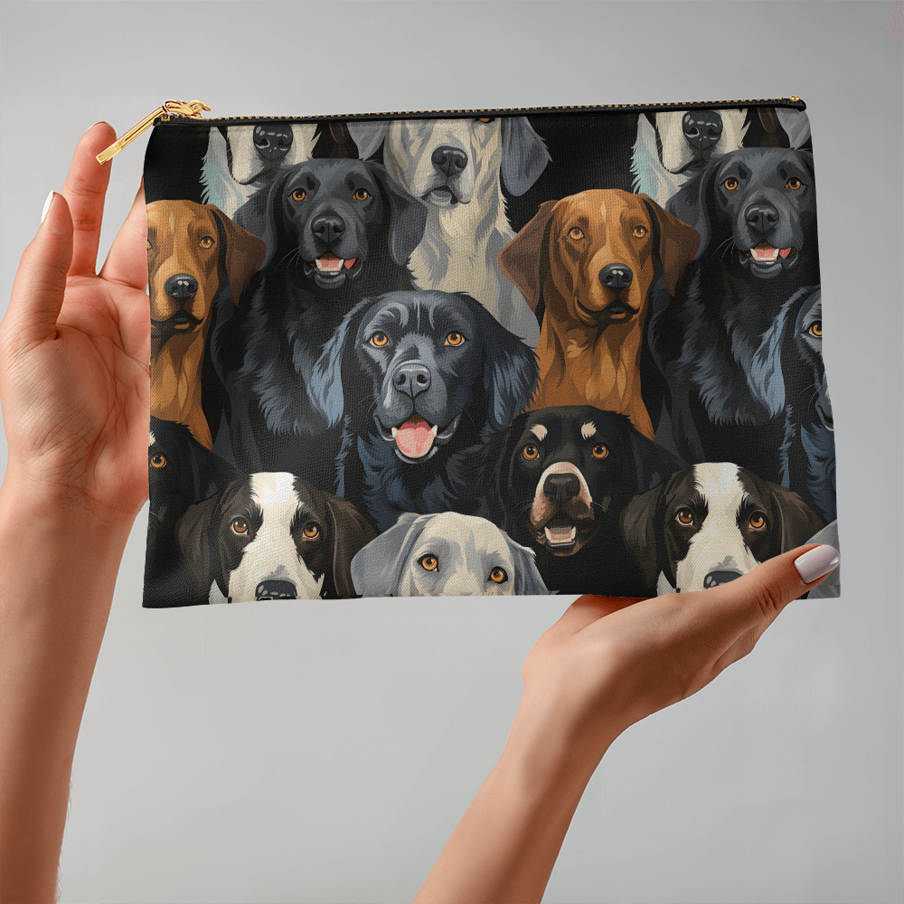 Dog Lover's Everyday Zipper Bag – Double-Sided Dog Print | 12.5" x 8.5" Durable Polyester Pouch with Optional Black or White Lining and Zipper - Mallard Moon Gift Shop