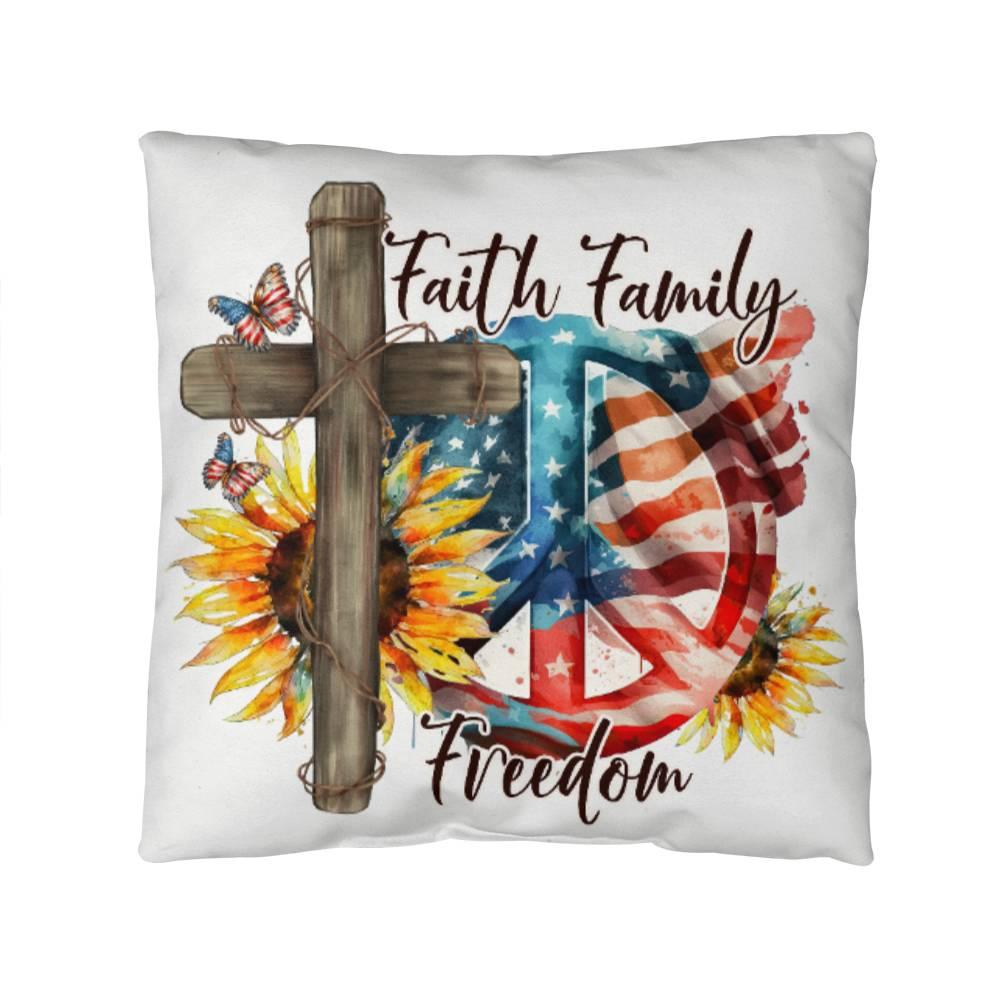 Faith Family Freedom Patriotic Indoor-Outdoor Pillow - Mallard Moon Gift Shop
