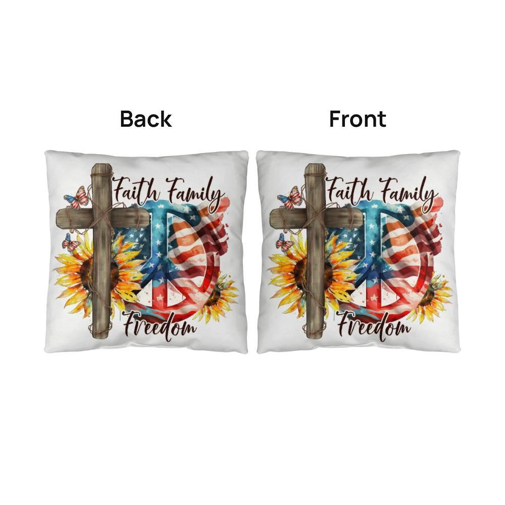 Faith Family Freedom Patriotic Indoor-Outdoor Pillow - Mallard Moon Gift Shop