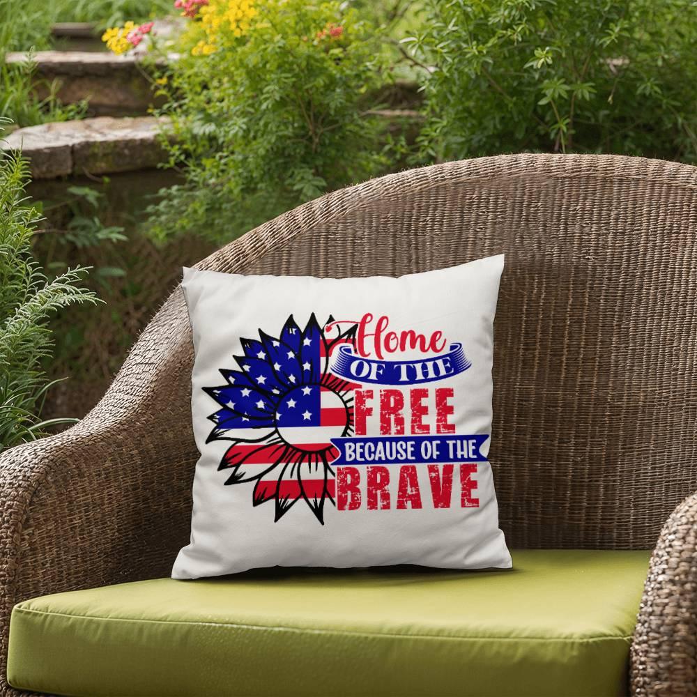 Home of the Free Because of the Brave Patriotic Indoor-Outdoor Pillow - Mallard Moon Gift Shop