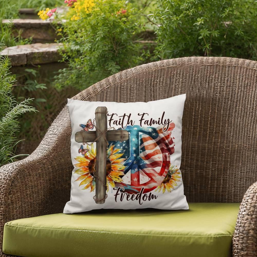 Faith Family Freedom Patriotic Indoor-Outdoor Pillow - Mallard Moon Gift Shop
