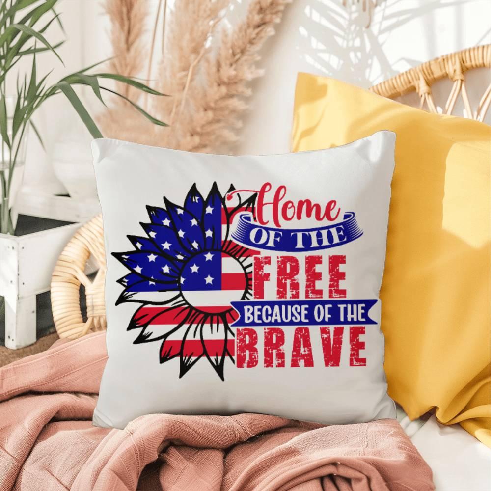 Home of the Free Because of the Brave Patriotic Indoor-Outdoor Pillow - Mallard Moon Gift Shop