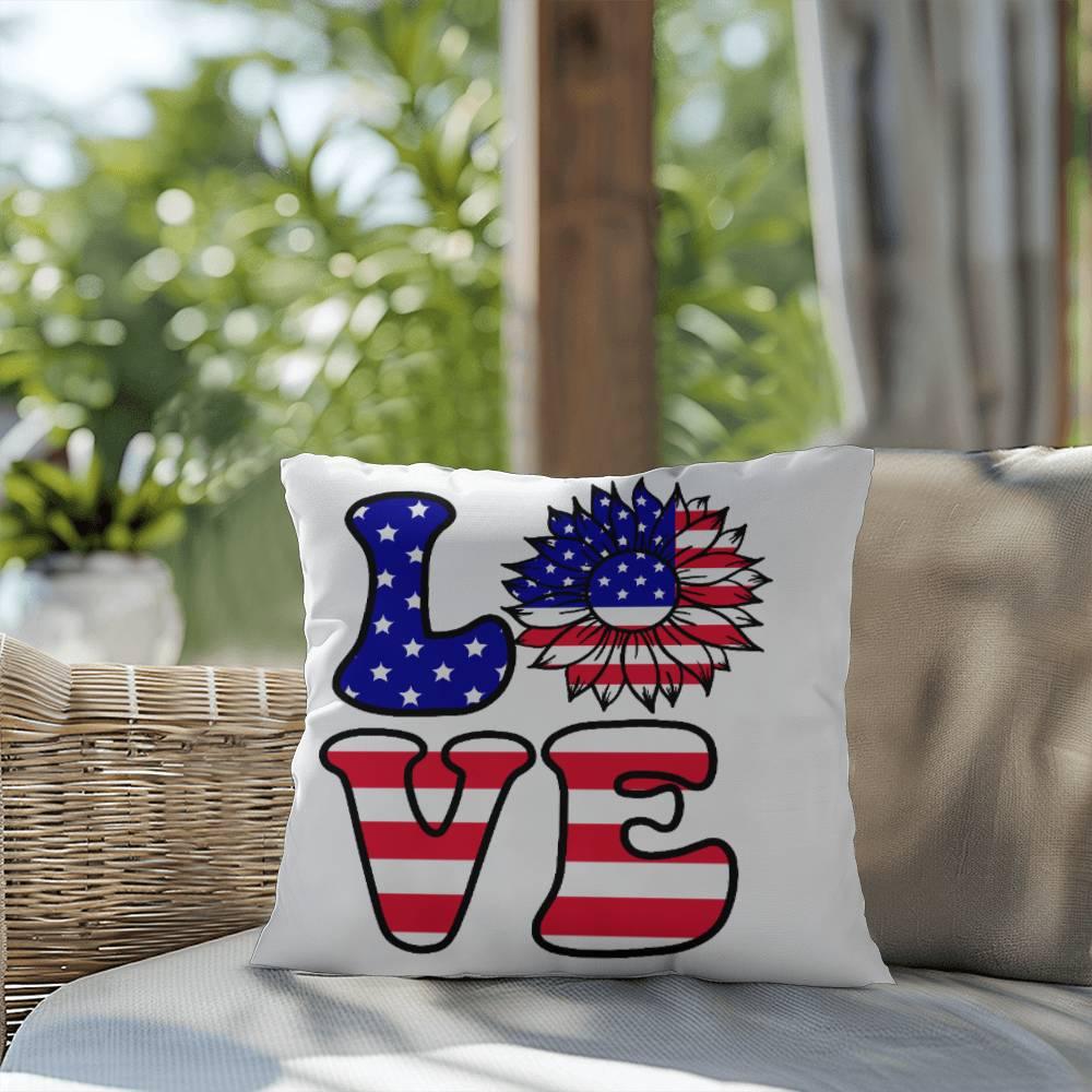Red, White and Blue Love Patriotic Comfy Indoor-Outdoor Pillow - Mallard Moon Gift Shop
