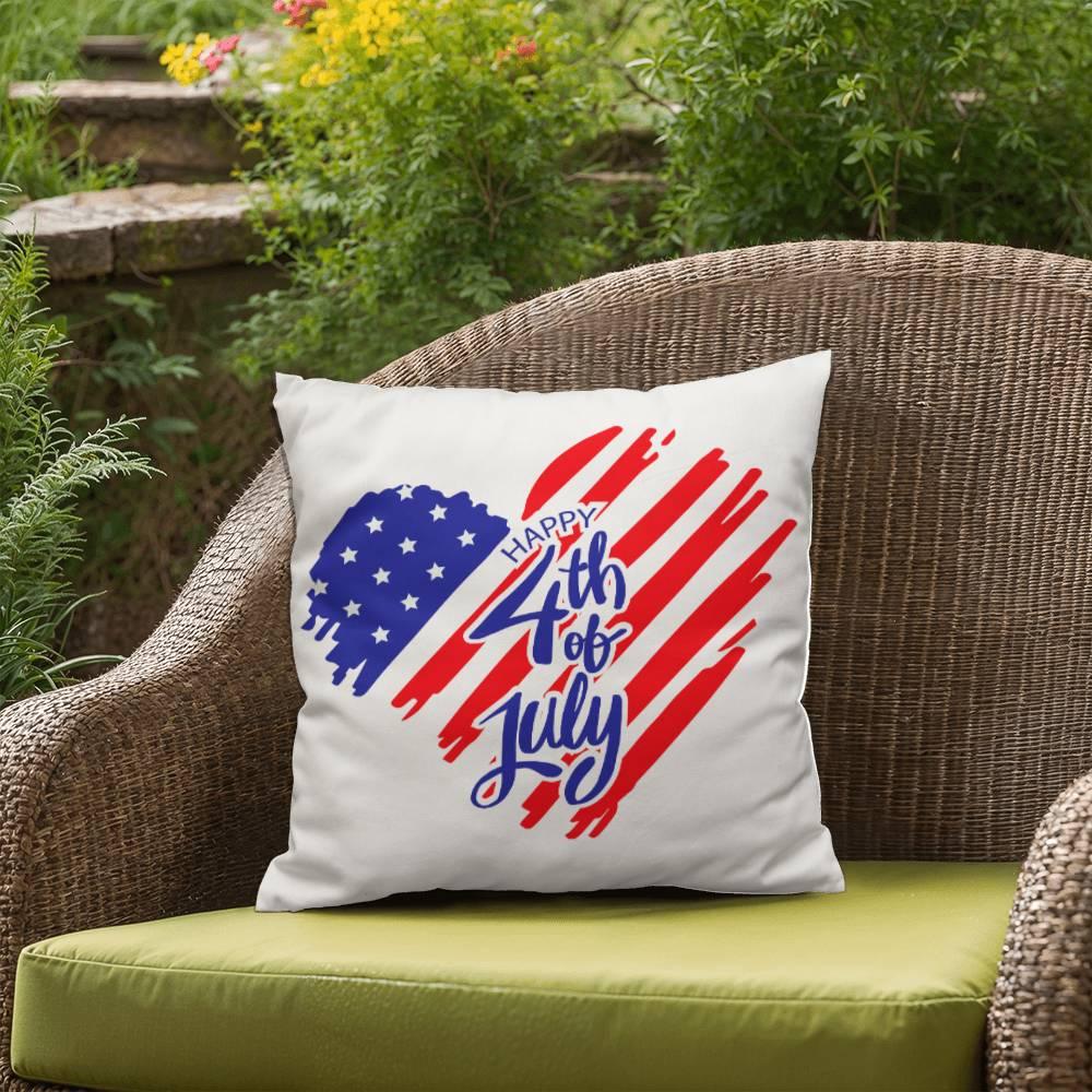 Happy 4th of July Patriotic Heart Comfy Indoor-Outdoor Pillow - Mallard Moon Gift Shop